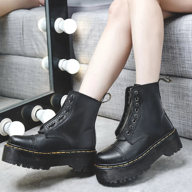 Vexora Genuine Leather Platform Boots With Front Zip For Bold Streetwear | Lersk