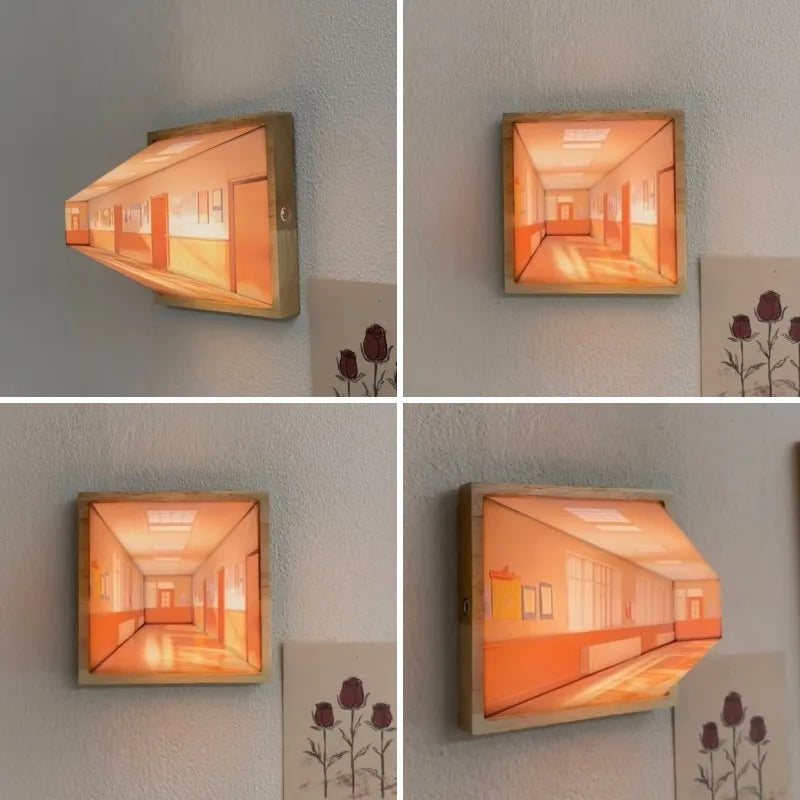 3D kunst natlampe med fascinerende illusion for det blotte øje, træ væglampe til stuen | Lersk