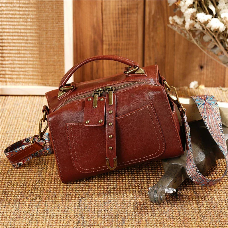 Boston-Style Genuine Leather Shoulder Bag | Lersk