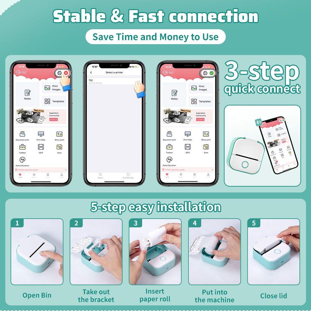 Portable Mini Printer Bluetooth Inkless Instant Photo Printing for Smartphones | Lersk