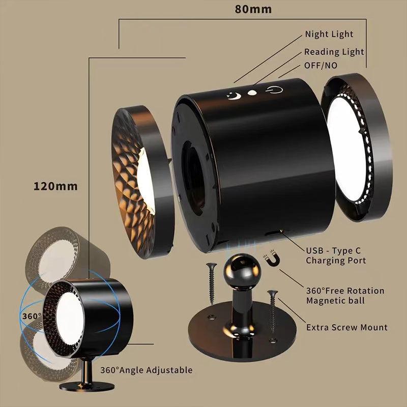 Genopladelig magnetisk LED-væglampe med 360° rotation til hjemmet | Lersk