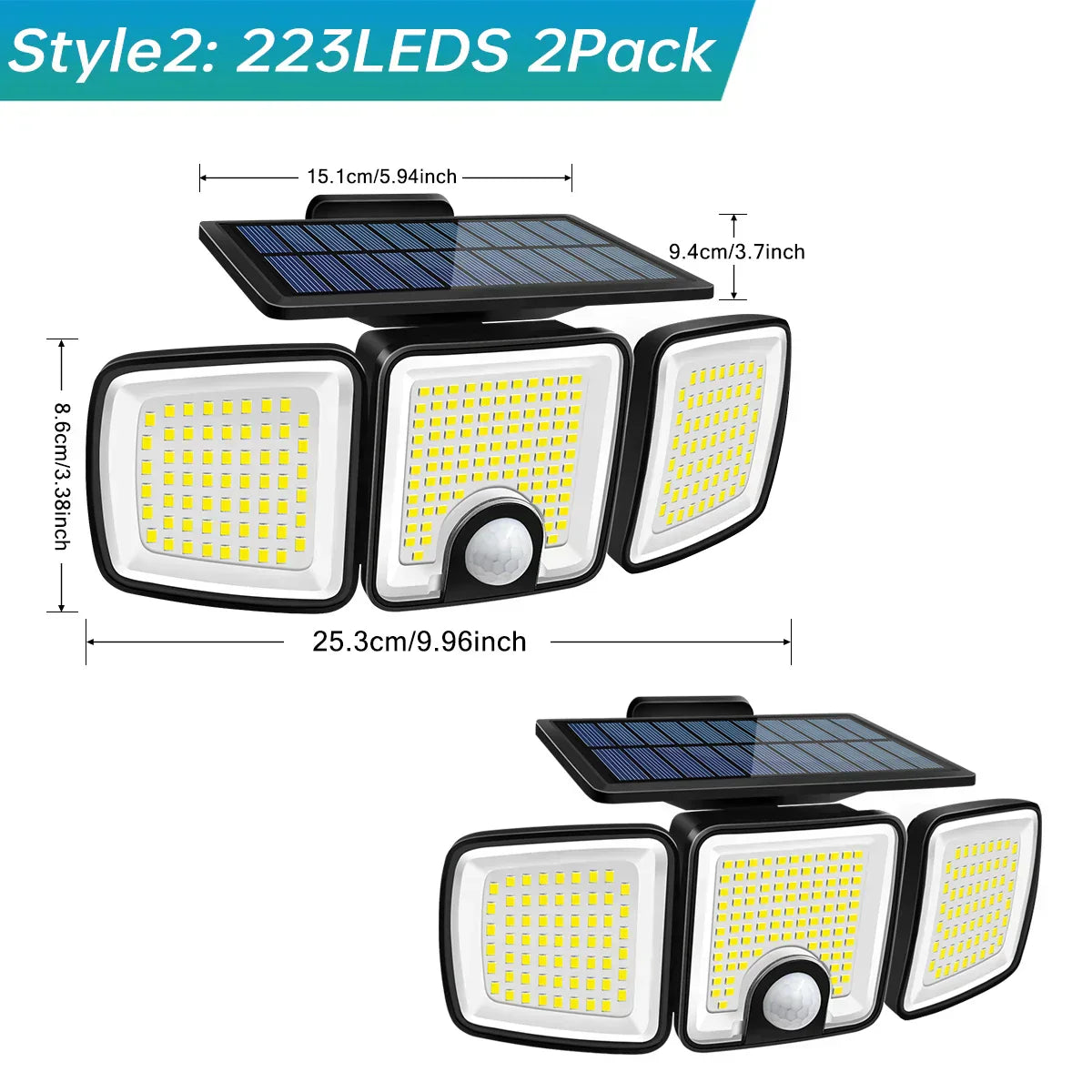 Luce Solare da Esterno con Sensore di Movimento 3 Teste Copertura di 270 Gradi per Giardino 3000 Lumen | Lersk