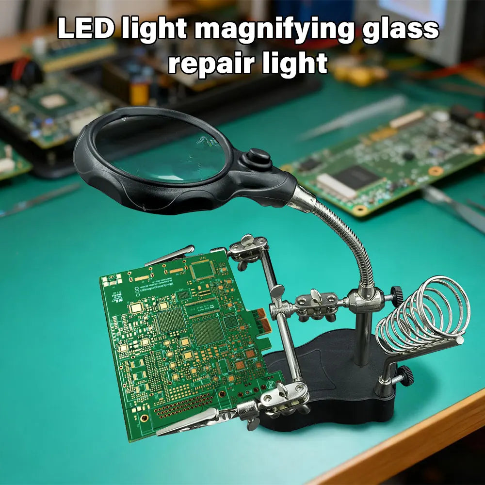 Third Hand Soldering Station with LED Magnifier and Adjustable Clips | Lersk