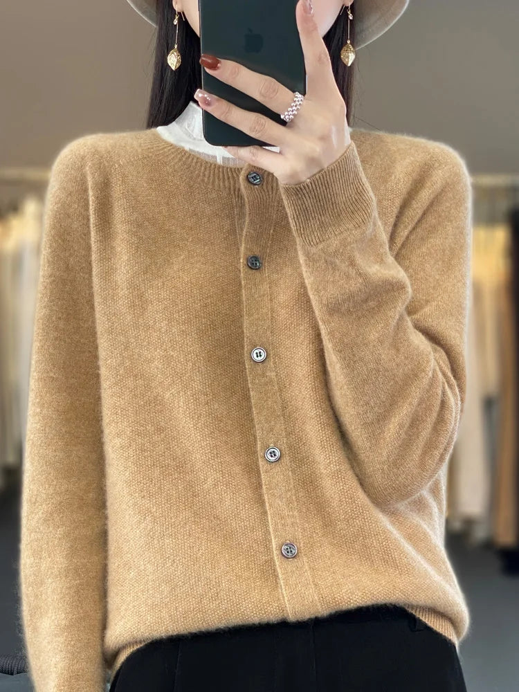 Merino Wool O-Neck Cardigan For Women Soft Knit Top | Lersk