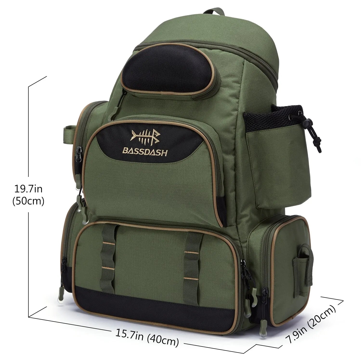 Bassdash Lättvikts Tactical Fiskeriryggsäck – Multifunktionell 600D Polyester Utrustningsväska med Spöhållare & Regnskydd | Lersk
