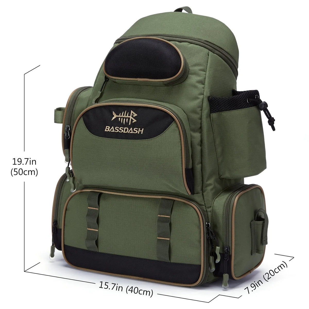 Bassdash Lightweight Tactical Fishing Tackle Backpack – Multifunctional 600D Polyester Gear Bag with Rod Holder & Rain Cover