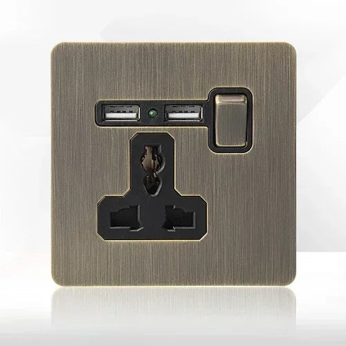 Priză de perete metalică retro cu întrerupător și port USB pentru încărcare | Lersk