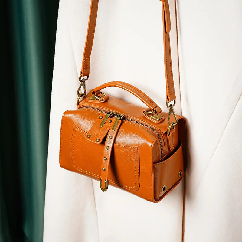 Boston-Style Genuine Leather Shoulder Bag | Lersk