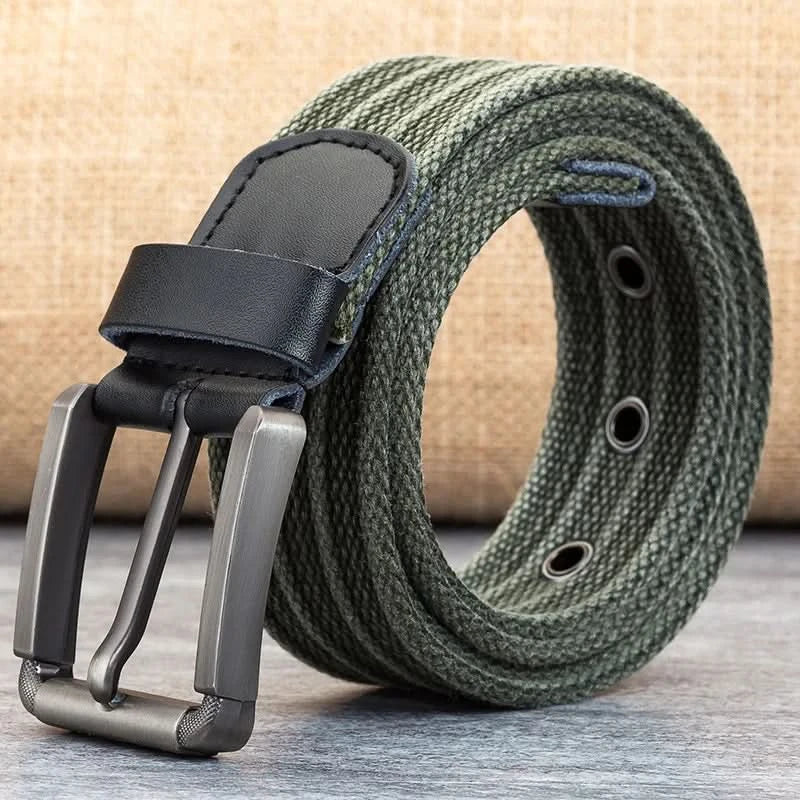 Cinturón de lona para hombre para uso casual diario con banda ajustable a rayas y estilo clásico | Lersk