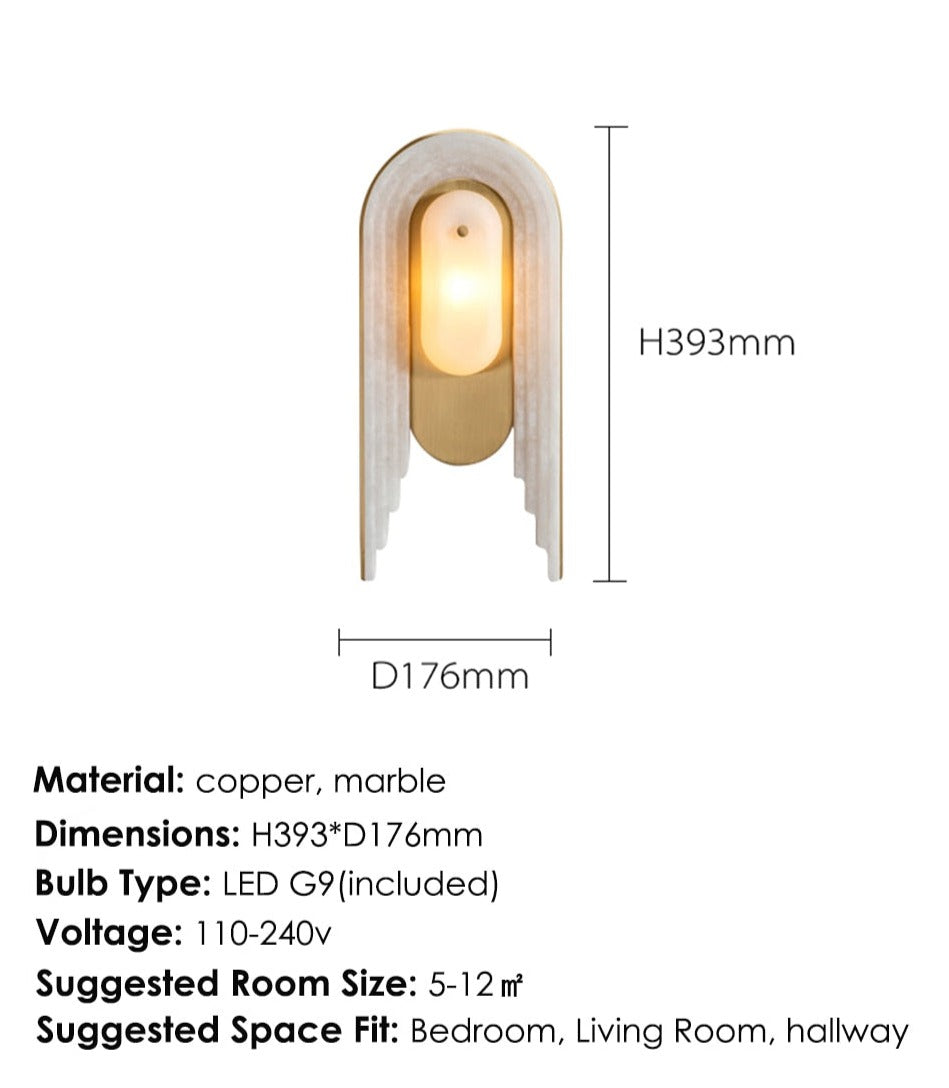 AuroraMarble G9 Lampada da Parete in Marmo Opalino Rame Oro | Lersk