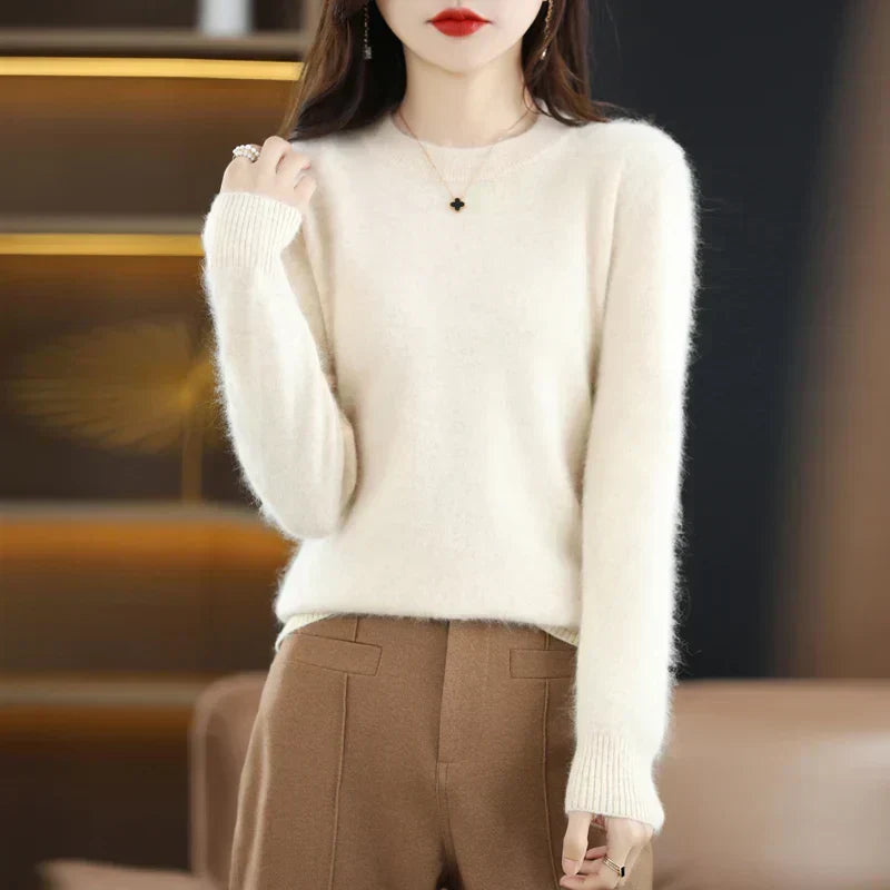 Silara Women's Cashmere O-Neck Slim-Fit Sweater for Everyday Warmth