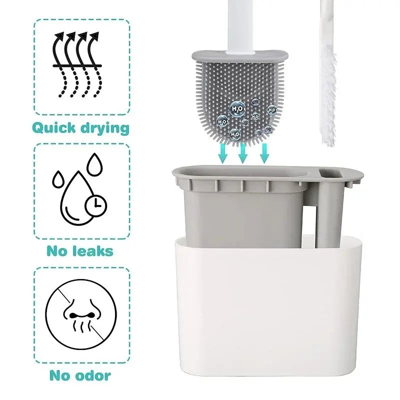HygieBrush DuoClean 2-in-1 Silicone Toilet Brush Set With Wall Mount, Antibacterial And Space-Saving | Lersk