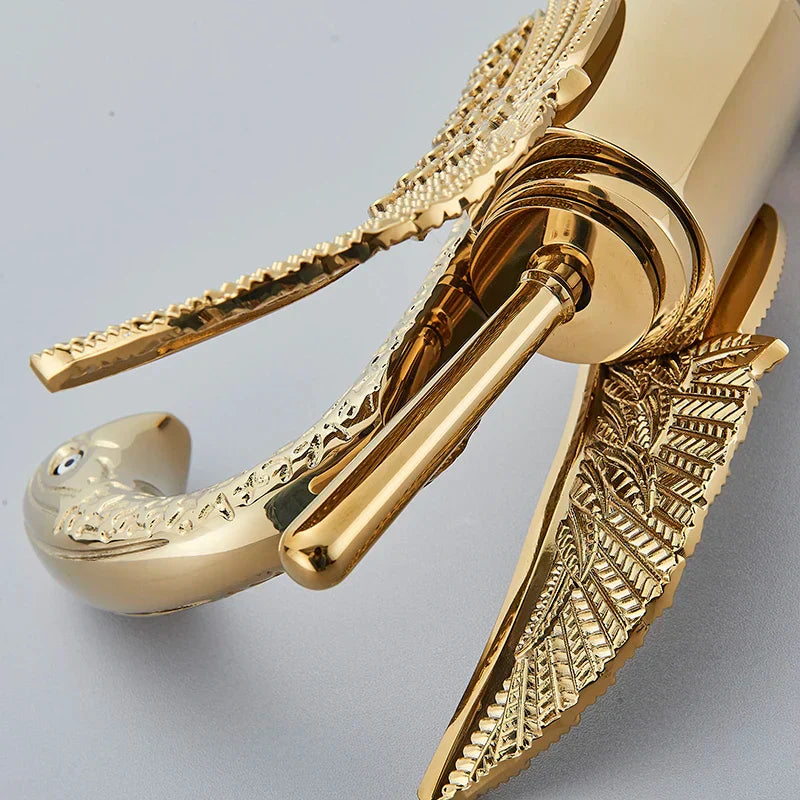 Swan Single Handle Golden Basin Faucet For Contemporary Bathrooms And Powder Rooms | Lersk