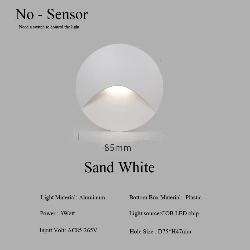 Moderní vodotěsná LED vestavná nástěnná lampa IP65 pro venkovní osvětlení, 3W zabudované světlo na schody, schodiště a balkon | Lersk
