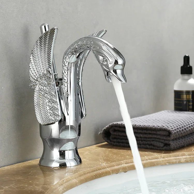 Swan Single Handle Golden Basin Faucet For Contemporary Bathrooms And Powder Rooms | Lersk