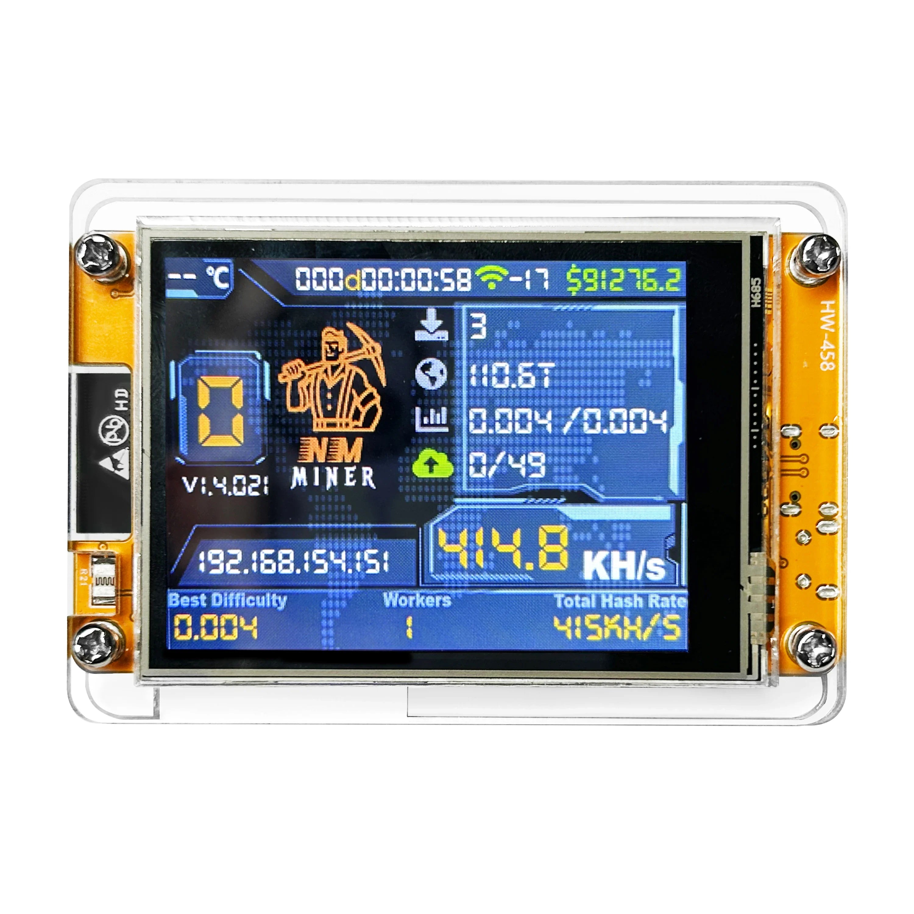 Mineur de loterie Bitcoin solo ESP32 avec écran tactile 2,8 pouces et taux de hachage 1000KH/s WiFi autonome | Lersk