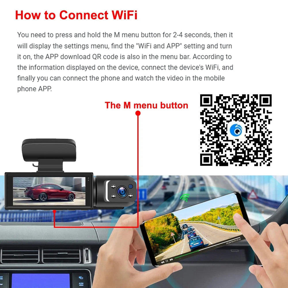 Dash Cam Doppia WiFi 1080P Anteriore e Interna con Visione Notturna IR | Lersk