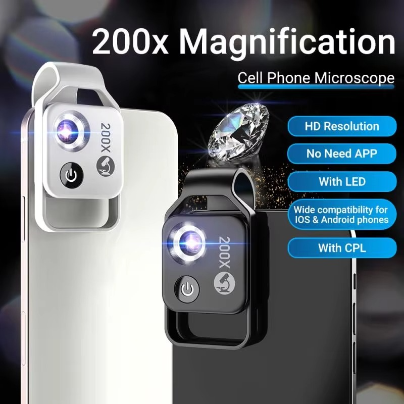 200X Zoom Professional Microscope Lens For Smartphones With Clip, Handheld Microscope Accessory | Lersk