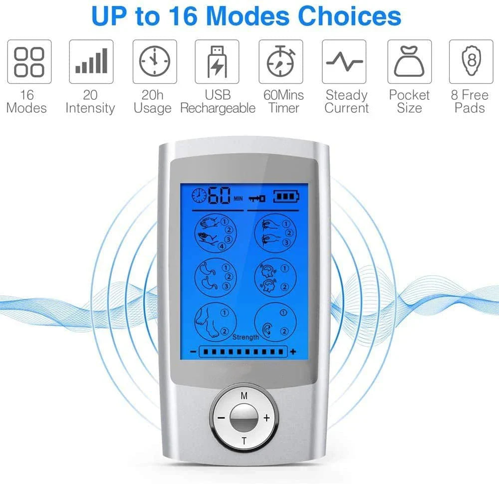 מגרה שרירים TENS EMS עם 16 מצבים ו-10 רמות עוצמה לעיסוי והרפיית הגוף | Lersk