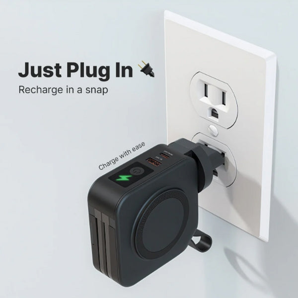 NexaVolt 5-i-1 bærbar vægoplader med Qi trådløs plade 10000mAh | Lersk
