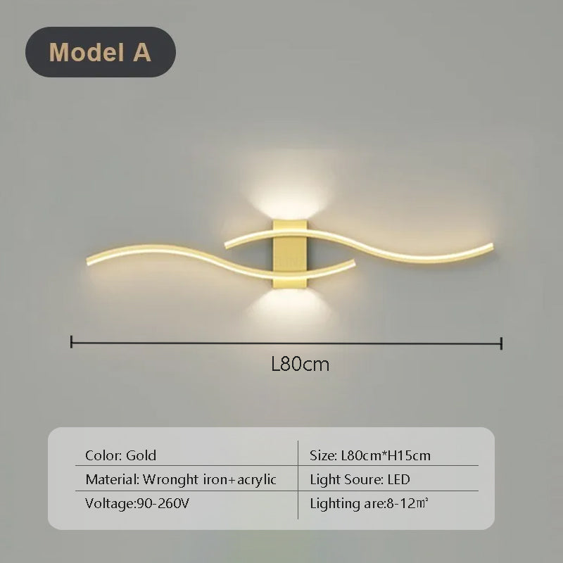 LED nástěnná lampa s dálkovým ovládáním, dvojitá křivka, ložnice | Lersk