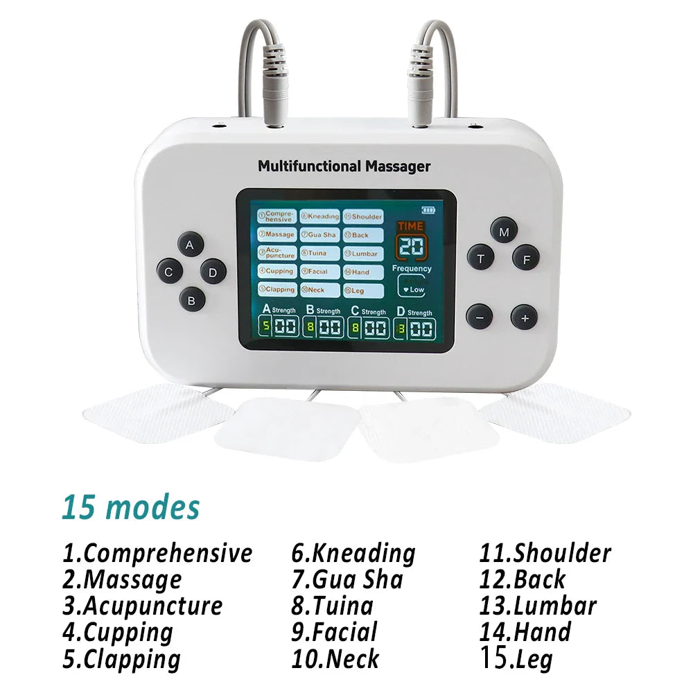 Stimulateur musculaire rechargeable TENS et EMS 4 canaux avec 15 modes et 30 niveaux d'intensité | Lersk
