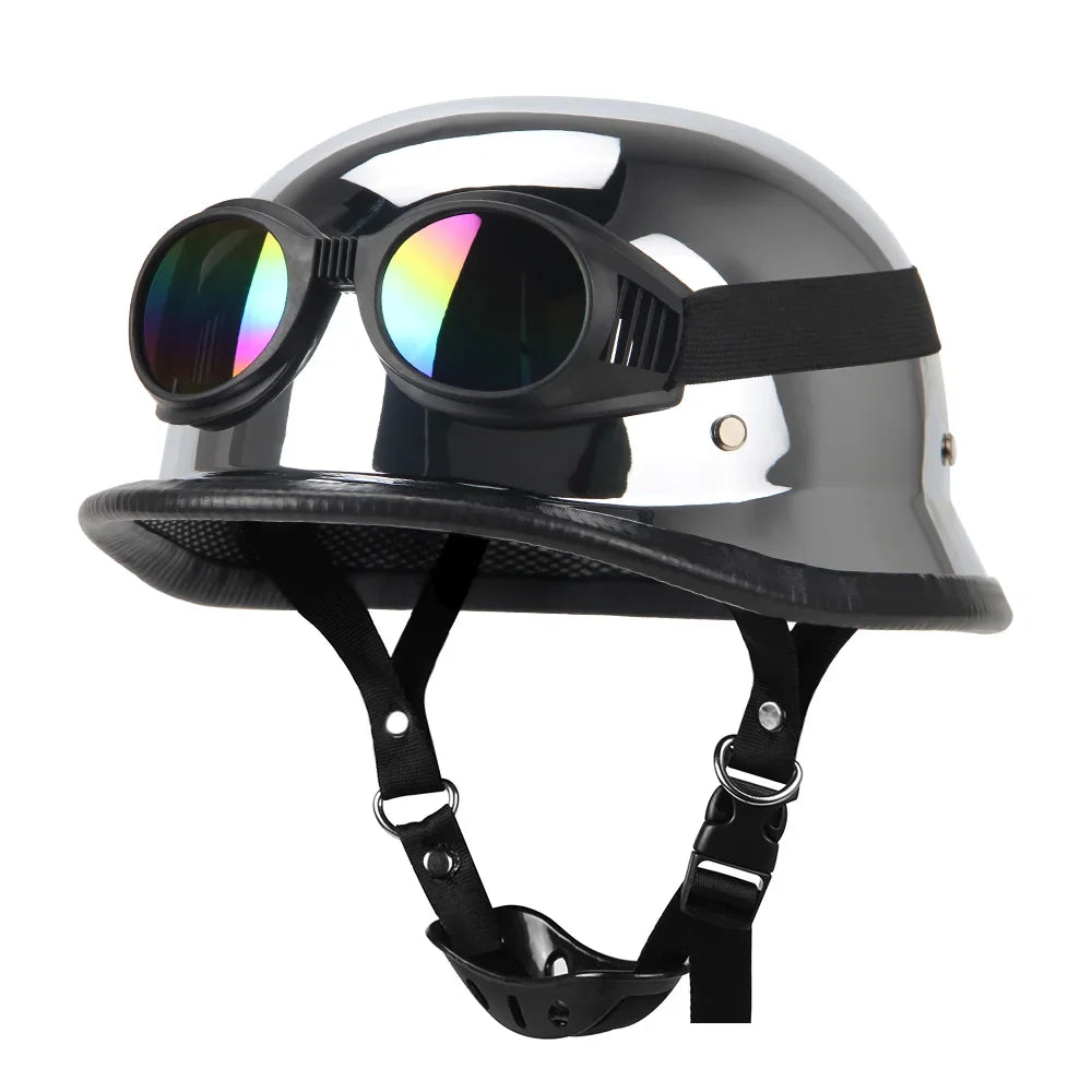 Vintage German-Style Half Motorcycle Helmet with ABS Shell – DOT and ECE Certified | Lersk