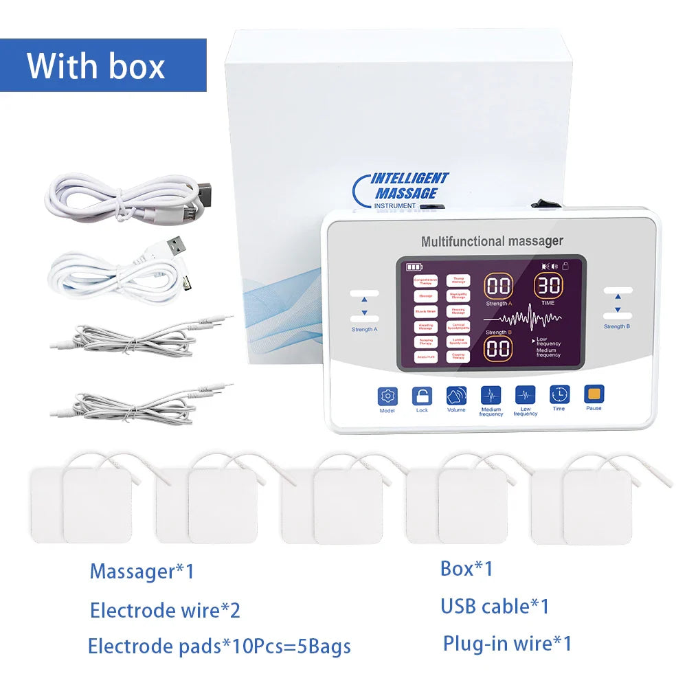 Stimulateur musculaire rechargeable TENS et EMS 4 canaux avec 15 modes et 30 niveaux d'intensité | Lersk