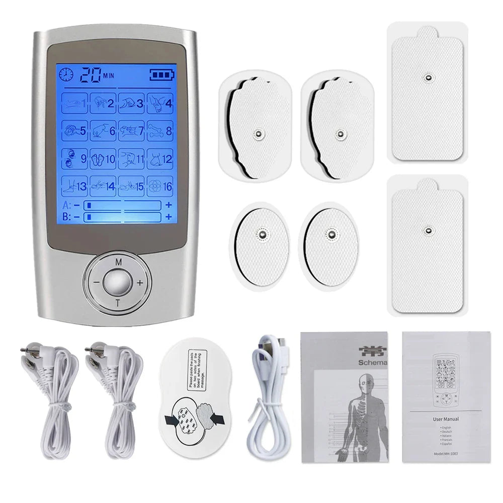 מגרה שרירים TENS EMS עם 16 מצבים ו-10 רמות עוצמה לעיסוי והרפיית הגוף | Lersk