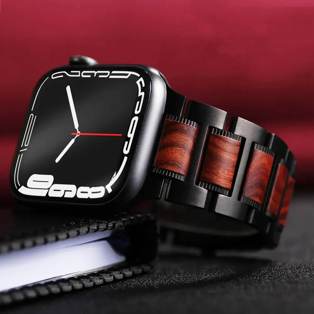 Stainless Steel Clock Strap With Red Sandalwood | Lersk