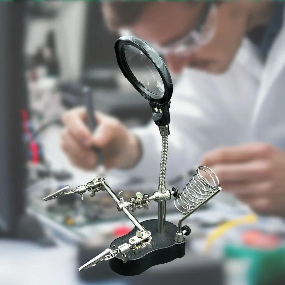 Third Hand Soldering Station with LED Magnifier and Adjustable Clips | Lersk