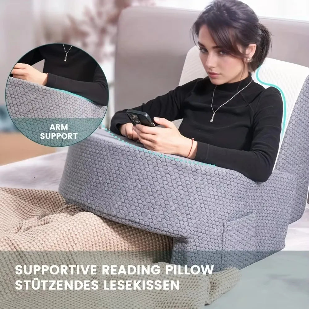Polštář na čtení z paměťové pěny s oporou paží a pratelným potahem pro postel nebo kancelář | Lersk