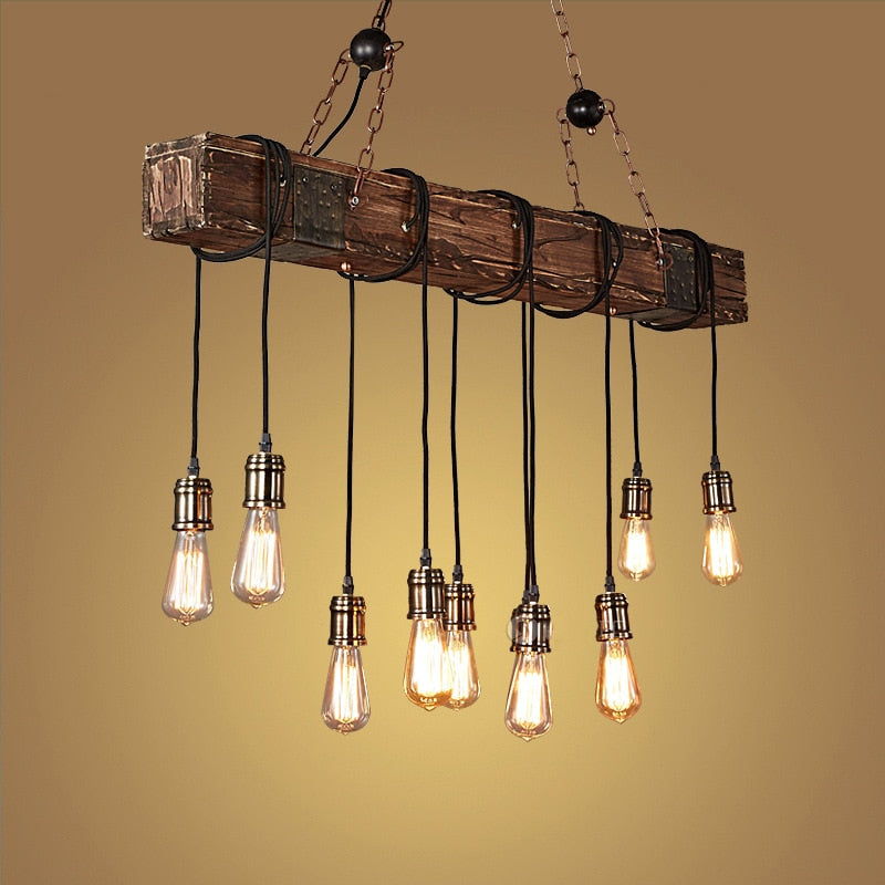 Vintage industriel træ LED loftlampe | Lersk