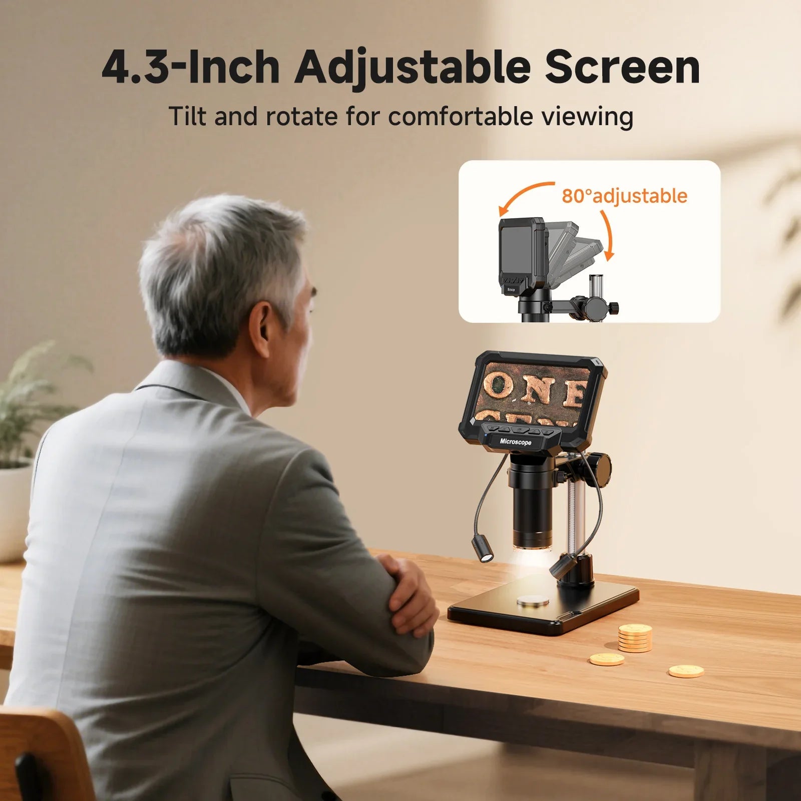Digital Microscope with 4.3 Inch Screen 1080P 1600X Magnification and 8 LED Lights for Coins PCB and Plants | Lersk