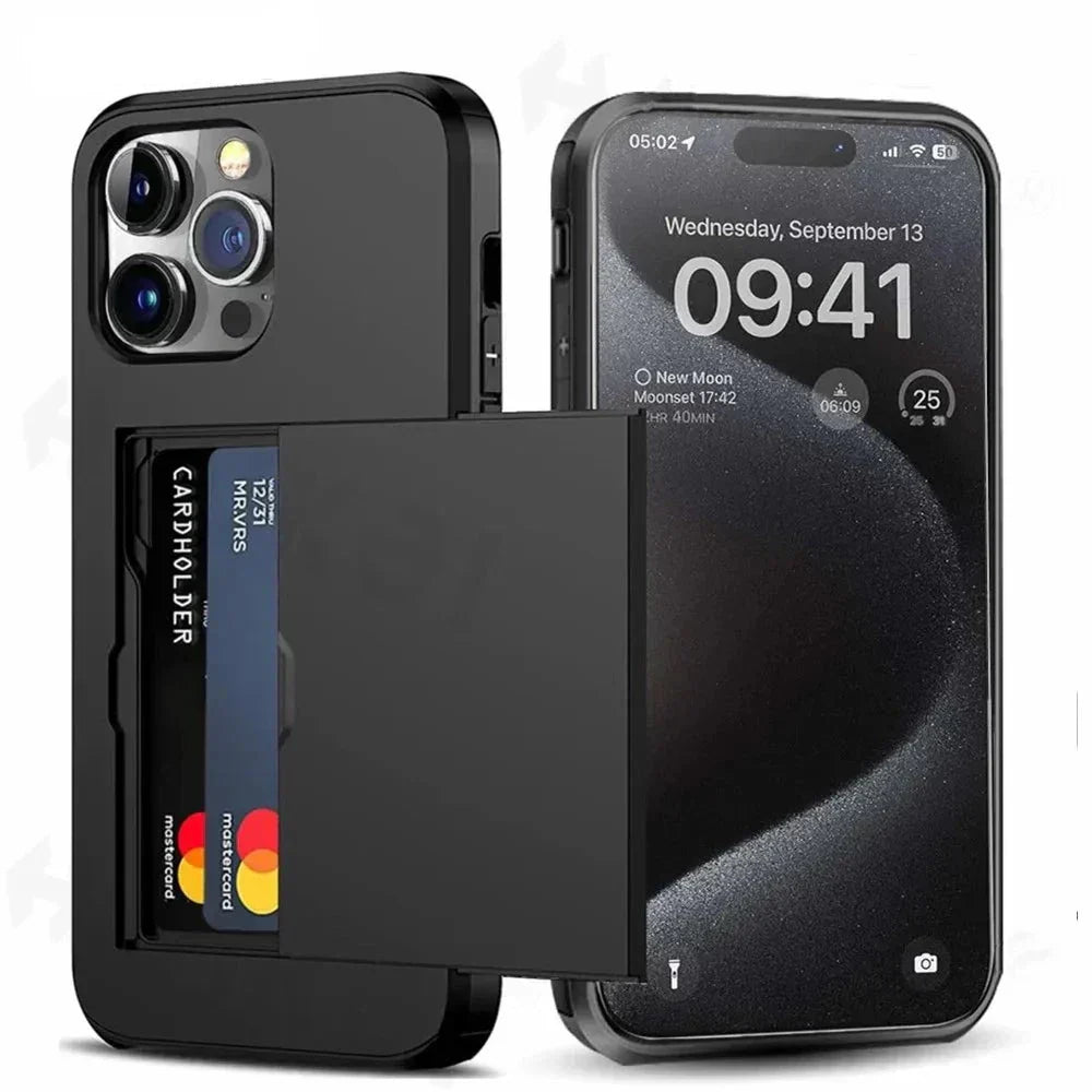 Funda LuxShield para iPhone con tarjetero, diseño delgado, almacenamiento para tarjetas, protección y estilo | Lersk