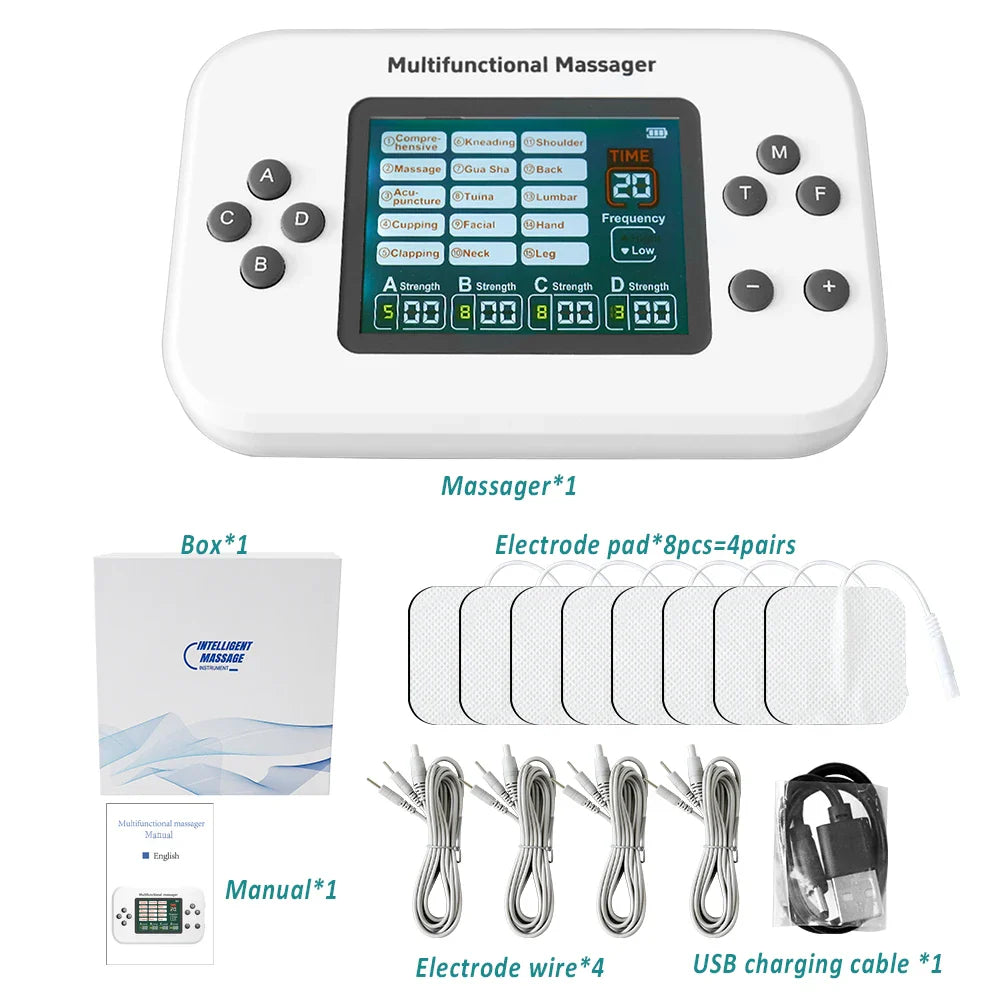 Stimulateur musculaire rechargeable TENS et EMS 4 canaux avec 15 modes et 30 niveaux d'intensité | Lersk