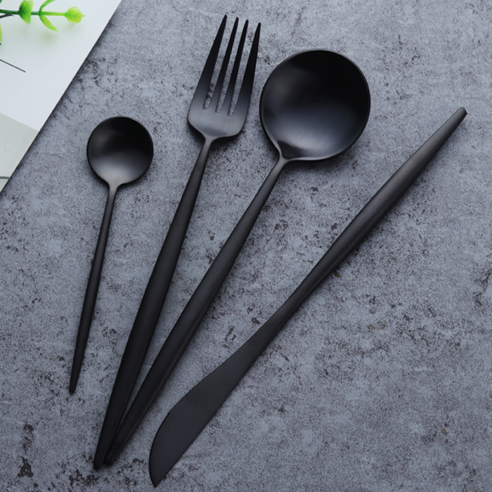 Set de couverts de table Nyra Noir en acier inoxydable 18/10 | Lersk