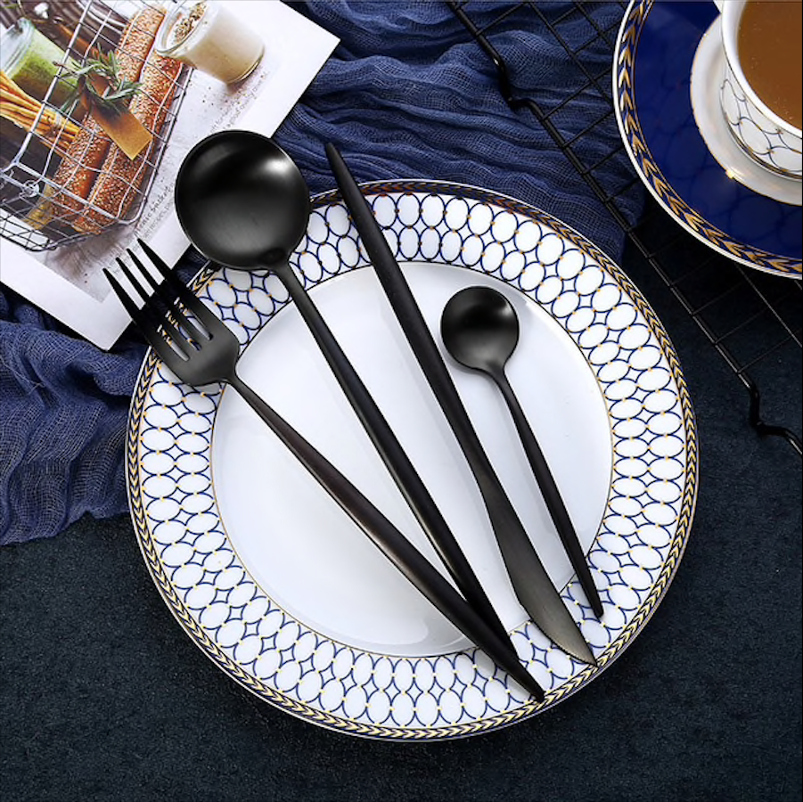 Set de couverts de table Nyra Noir en acier inoxydable 18/10 | Lersk