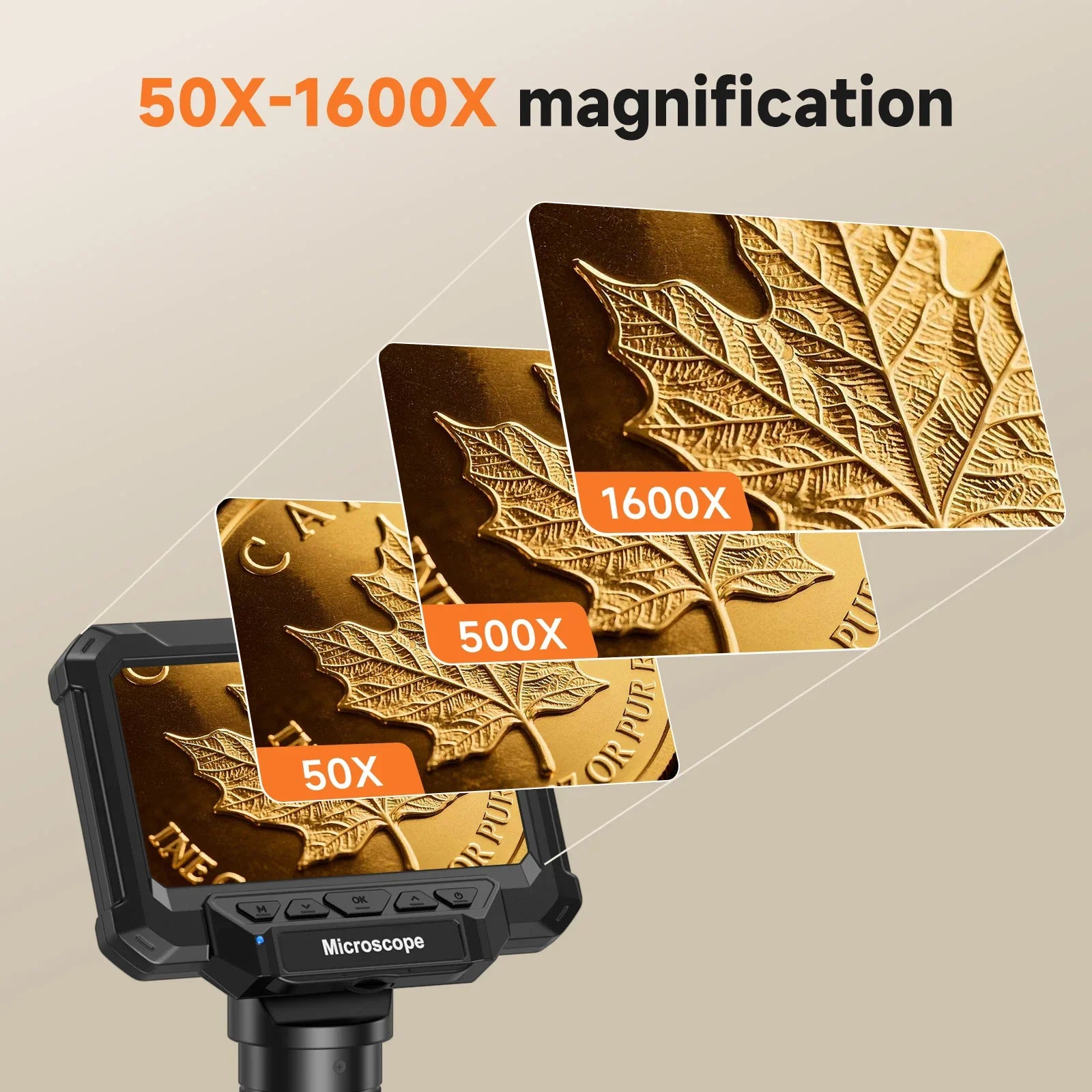 Digital Microscope with 4.3 Inch Screen 1080P 1600X Magnification and 8 LED Lights for Coins PCB and Plants | Lersk