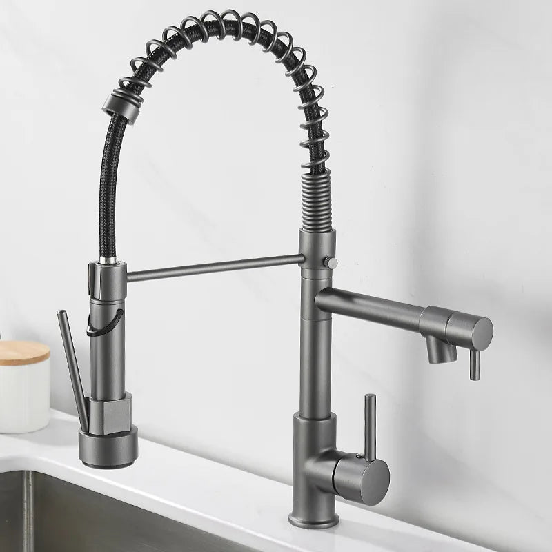 Torneira de Cozinha LumaFlow com Duplo Bico em Preto e Dourado | Lersk
