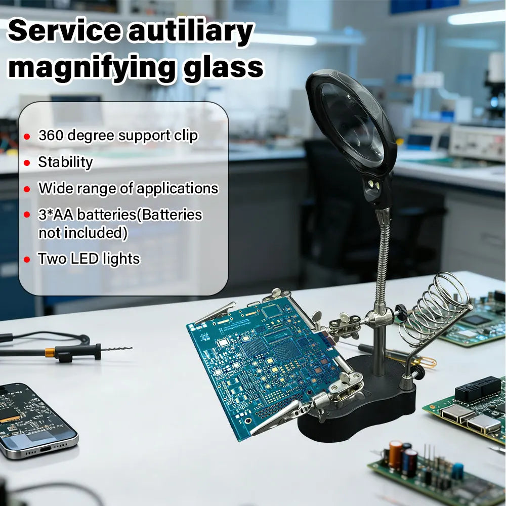 Third Hand Soldering Station with LED Magnifier and Adjustable Clips | Lersk