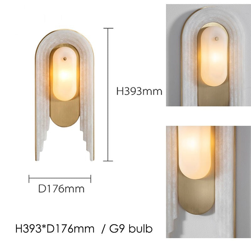 AuroraMarble G9 Lampada da Parete in Marmo Opalino Rame Oro | Lersk