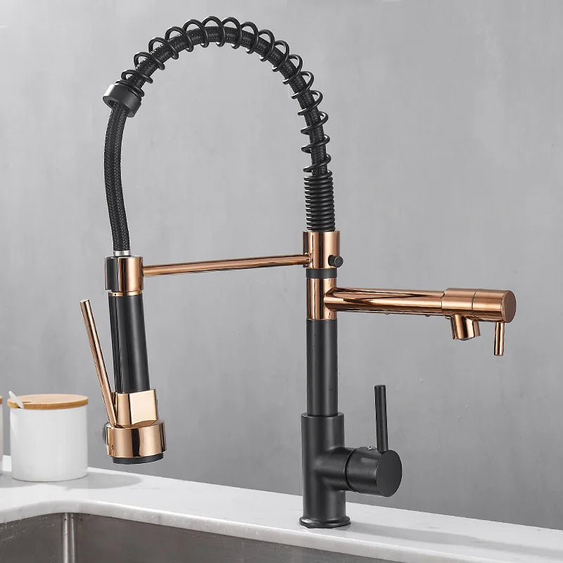 Torneira de Cozinha LumaFlow com Duplo Bico em Preto e Dourado | Lersk