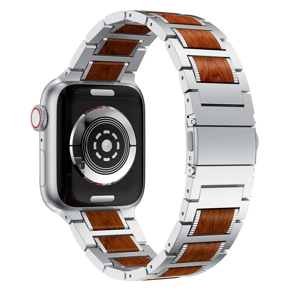 Marisol | Pulseira de Sândalo Vermelho Natural e Metal para Apple Watch | Lersk
