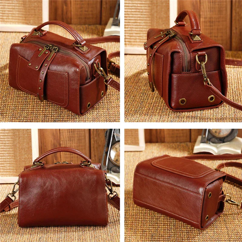 Boston-Style Genuine Leather Shoulder Bag | Lersk