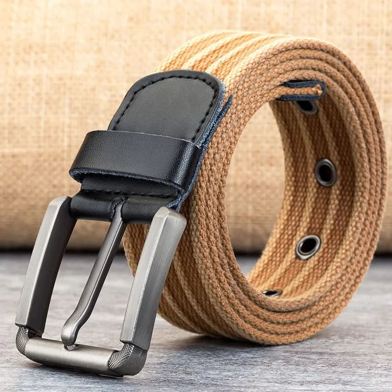 Cinturón de lona para hombre para uso casual diario con banda ajustable a rayas y estilo clásico | Lersk