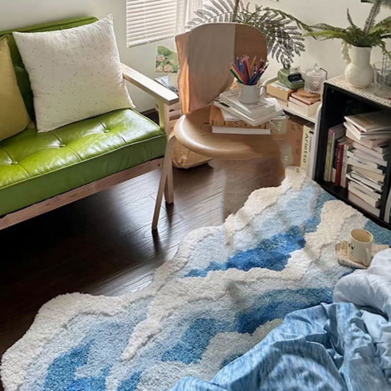 Aesthetic Wave Tufted Rug Ocean Inspired Non Slip Bedroom | Lersk