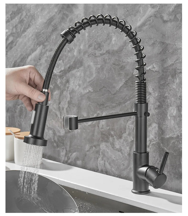 Verrova Dual Spout Kitchen Faucet In Black And Gold Finish | Lersk