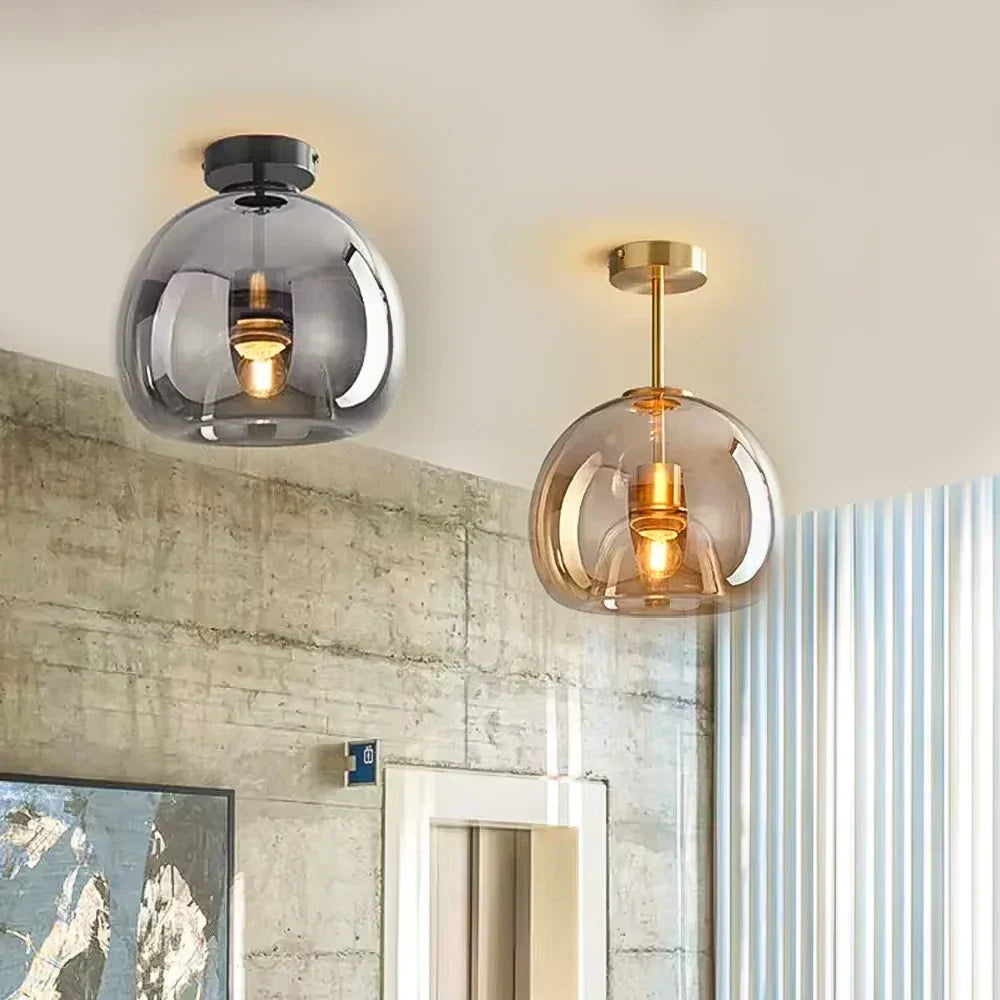 Elegantní nordická stropní lampa s LED a sklenicí na koňak pro jídelnu | Lersk