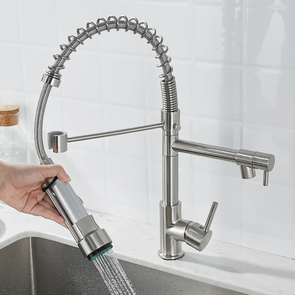Verrova Dual Spout Kitchen Faucet In Black And Gold Finish | Lersk